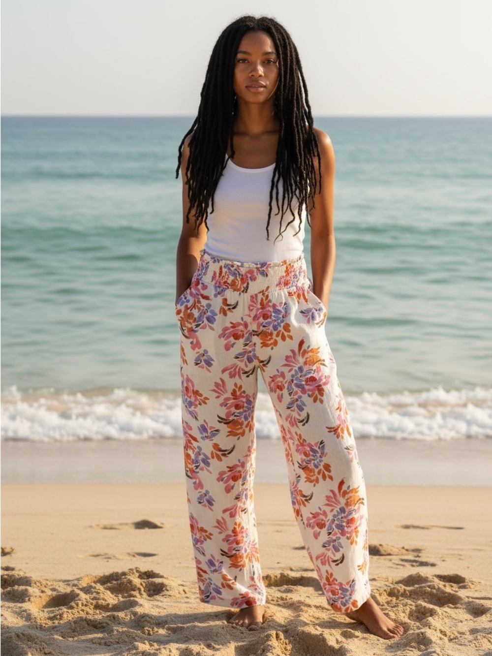 Z Supply Cream Floral Wide-Leg Lounge Pants